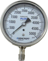 Ashcroft - 3-1/2" Dial, 1/4 Thread, 0-5,000 Scale Range, Pressure Gauge - Lower Connection Mount, Accurate to 1% of Scale - Industrial Tool & Supply