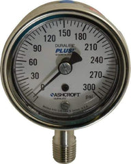 Ashcroft - 2-1/2" Dial, 1/4 Thread, 0-300 Scale Range, Pressure Gauge - Lower Connection Mount, Accurate to 1% of Scale - Industrial Tool & Supply