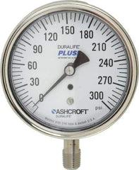 Ashcroft - 3-1/2" Dial, 1/4 Thread, 0-300 Scale Range, Pressure Gauge - Lower Connection Mount, Accurate to 1% of Scale - Industrial Tool & Supply
