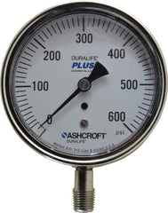 Ashcroft - 3-1/2" Dial, 1/4 Thread, 0-600 Scale Range, Pressure Gauge - Lower Connection Mount, Accurate to 1% of Scale - Industrial Tool & Supply
