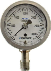 Ashcroft - 2-1/2" Dial, 1/4 Thread, 0-3,000 Scale Range, Pressure Gauge - Lower Connection Mount, Accurate to 3-2-3% of Scale - Industrial Tool & Supply