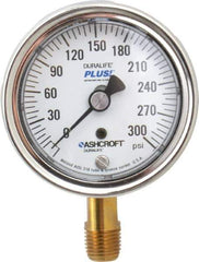 Ashcroft - 2-1/2" Dial, 1/4 Thread, 0-300 Scale Range, Pressure Gauge - Lower Connection Mount, Accurate to 1% of Scale - Industrial Tool & Supply