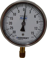 Ashcroft - 3-1/2" Dial, 1/4 Thread, 30-0-15 Scale Range, Pressure Gauge - Lower Connection Mount, Accurate to 1% of Scale - Industrial Tool & Supply