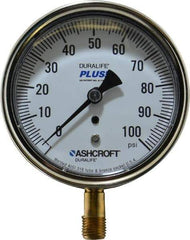 Ashcroft - 3-1/2" Dial, 1/4 Thread, 0-100 Scale Range, Pressure Gauge - Lower Connection Mount, Accurate to 1% of Scale - Industrial Tool & Supply