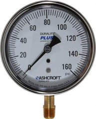 Ashcroft - 3-1/2" Dial, 1/4 Thread, 0-160 Scale Range, Pressure Gauge - Lower Connection Mount, Accurate to 1% of Scale - Industrial Tool & Supply