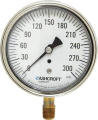 Ashcroft - 3-1/2" Dial, 1/4 Thread, 0-300 Scale Range, Pressure Gauge - Lower Connection Mount, Accurate to 1% of Scale - Industrial Tool & Supply