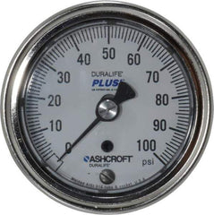 Ashcroft - 2-1/2" Dial, 1/4 Thread, 0-100 Scale Range, Pressure Gauge - Center Back Connection Mount, Accurate to 1% of Scale - Industrial Tool & Supply