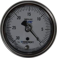 Ashcroft - 2-1/2" Dial, 1/4 Thread, 30-0 Scale Range, Pressure Gauge - Center Back Connection Mount, Accurate to 1% of Scale - Industrial Tool & Supply