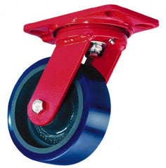 Hamilton - 6" Diam x 3" Wide x 8" OAH Top Plate Mount Swivel Caster with Brake - Phenolic, 2,000 Lb Capacity, Roller Bearing, 5-1/4 x 7-1/4" Plate - Industrial Tool & Supply