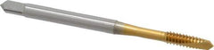 OSG - #6-32 UNC, 2 Flute, TiN Finish, Vanadium High Speed Steel Spiral Point Tap - Plug Chamfer, Right Hand Thread, 2" OAL, 11/16" Thread Length, 0.141" Shank Diam, 2B Class of Fit - Exact Industrial Supply