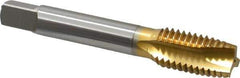 OSG - 5/8-11 UNC, 3 Flute, TiN Finish, Vanadium High Speed Steel Spiral Point Tap - Plug Chamfer, Right Hand Thread, 3-13/16" OAL, 1-13/16" Thread Length, 0.48" Shank Diam, 3B Class of Fit - Exact Industrial Supply