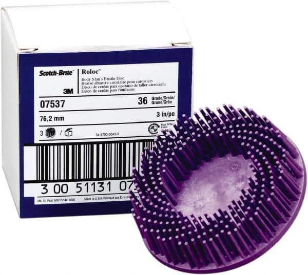3M - 3" 36 Grit Ceramic Straight Disc Brush - Very Coarse Grade, Type R Quick Change Connector, 3/4" Trim Length, 0.37" Arbor Hole - Industrial Tool & Supply