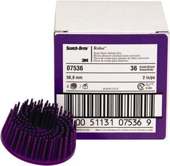 3M - 2" 36 Grit Ceramic Straight Disc Brush - Very Coarse Grade, Type R Quick Change Connector, 3/4" Trim Length, 0.37" Arbor Hole - Industrial Tool & Supply