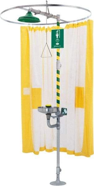 Haws - 78" Long, Tyvek Plumbed Wash Station Shower Curtain - Yellow & White Matting, Compatible with Emergency Showers - Industrial Tool & Supply