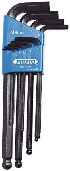 Proto - 9 Piece L-Key Ball End Hex Key Set - Hex Range 1.5 to 10mm, Carbon Steel - Industrial Tool & Supply