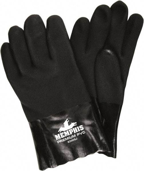 MCR Safety - Size L (9), 10" Long, 28 mil Thick, Supported, PVC Chemical Resistant Gloves - Textured Finish, Jersey Lined, Black - Industrial Tool & Supply