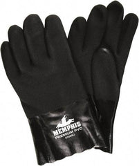 MCR Safety - Size L (9), 10" Long, 28 mil Thick, Supported, PVC Chemical Resistant Gloves - Textured Finish, Jersey Lined, Black - Industrial Tool & Supply