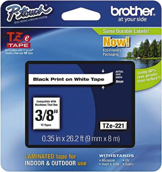 Brother - 3/8" Wide x 314.4" Long, White Plastic/Paper Tape Cassette - For Label Maker - Industrial Tool & Supply