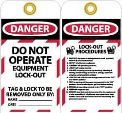 NMC - 3" High x 6" Long, DANGER - DO NOT OPERATE - EQUIPMENT LOCK-OUT - TAG & LOCK TO BE REMOVED ONLY BY:, English Safety & Facility Lockout Tag - Tag Header: Danger, 2 Sides, Black, Red & White Unrippable Vinyl - Industrial Tool & Supply