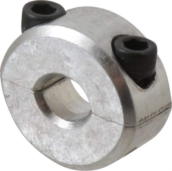 Climax Metal Products - 1/4" Bore, Aluminum, Two Piece Two Piece Split Shaft Collar - 11/16" Outside Diam, 5/16" Wide - Industrial Tool & Supply