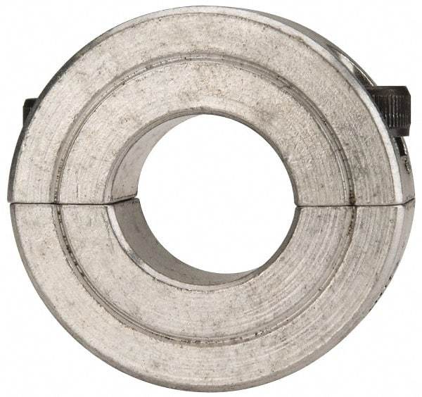 Climax Metal Products - 11/16" Bore, Aluminum, Two Piece Two Piece Split Shaft Collar - 1-1/2" Outside Diam, 1/2" Wide - Industrial Tool & Supply