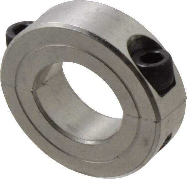 Climax Metal Products - 15/16" Bore, Aluminum, Two Piece Two Piece Split Shaft Collar - 1-3/4" Outside Diam, 1/2" Wide - Industrial Tool & Supply