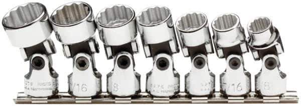 Proto - 7 Piece 3/8" Drive Standard Socket Set - 12 Points, 3/8 to 3/4", Inch Measurement Standard - Industrial Tool & Supply