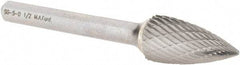 M.A. Ford - 1/2" Cut Diam, 1/4" Shank Diam, Tree Head Double Cut Burr - Carbide, Point End, 1" LOC, 3" OAL - Industrial Tool & Supply