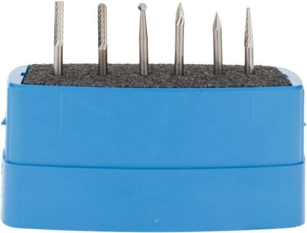 M.A. Ford - 6 Piece, 1/8" Shank Burr Set - Tungsten Carbide, Multiple Head Shape - Industrial Tool & Supply