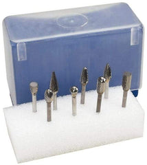 M.A. Ford - 8 Piece, 1/8" Shank Burr Set - Tungsten Carbide, Multiple Head Shape - Industrial Tool & Supply