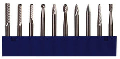 M.A. Ford - 10 Piece, 1/8" Shank Burr Set - Tungsten Carbide, Multiple Head Shape - Industrial Tool & Supply