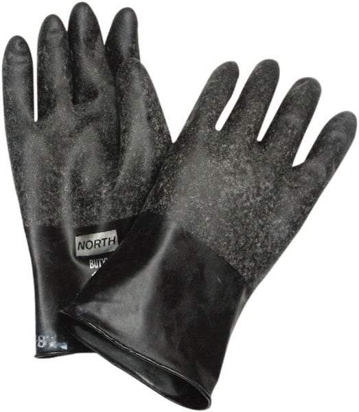 North - Size 2XL (11), 11" Long, 16 mil Thick, Butyl Chemical Resistant Gloves - Rough Finish, Rolled Cuff, Black, FDA Approved - Industrial Tool & Supply