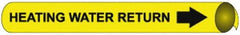 NMC - Pipe Marker with Heating Water Return Legend and Arrow Graphic - 8 to 10" Pipe Outside Diam, Black on Yellow - Industrial Tool & Supply