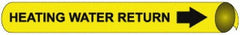 NMC - Pipe Marker with Heating Water Return Legend and Arrow Graphic - 10 to 10" Pipe Outside Diam, Black on Yellow - Industrial Tool & Supply