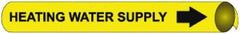 NMC - Pipe Marker with Heating Water Supply Legend and Arrow Graphic - 4-5/8 to 5-7/8" Pipe Outside Diam, Black on Yellow - Industrial Tool & Supply