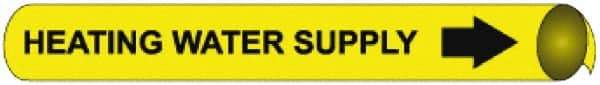 NMC - Pipe Marker with Heating Water Supply Legend and Arrow Graphic - 10 to 10" Pipe Outside Diam, Black on Yellow - Industrial Tool & Supply