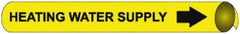 NMC - Pipe Marker with Heating Water Supply Legend and Arrow Graphic - 10 to 10" Pipe Outside Diam, Black on Yellow - Industrial Tool & Supply