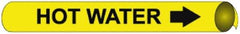 NMC - Pipe Marker with Hot Water Legend and Arrow Graphic - 10 to 10" Pipe Outside Diam, Black on Yellow - Industrial Tool & Supply