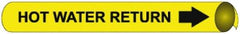 NMC - Pipe Marker with Hot Water Return Legend and Arrow Graphic - 8 to 10" Pipe Outside Diam, Black on Yellow - Industrial Tool & Supply