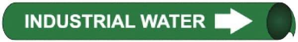 NMC - Pipe Marker with Industrial Water Legend and Arrow Graphic - 1-1/8 to 2-3/8" Pipe Outside Diam, White on Green - Industrial Tool & Supply