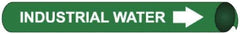 NMC - Pipe Marker with Industrial Water Legend and Arrow Graphic - 1-1/8 to 2-3/8" Pipe Outside Diam, White on Green - Industrial Tool & Supply