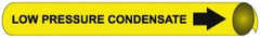 NMC - Pipe Marker with Low Pressure Condensate Legend and Arrow Graphic - 10 to 10" Pipe Outside Diam, Black on Yellow - Industrial Tool & Supply