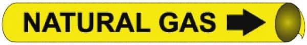 NMC - Pipe Marker with Natural Gas Legend and Arrow Graphic - 10 to 10" Pipe Outside Diam, Black on Yellow - Industrial Tool & Supply