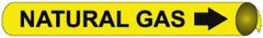 NMC - Pipe Marker with Natural Gas Legend and Arrow Graphic - 10 to 10" Pipe Outside Diam, Black on Yellow - Industrial Tool & Supply