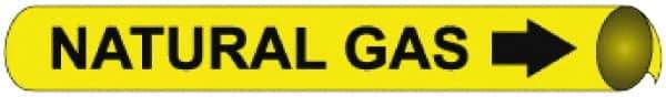 NMC - Pipe Marker with Natural Gas Legend and Arrow Graphic - 1-1/8 to 2-3/8" Pipe Outside Diam, Black on Yellow - Industrial Tool & Supply