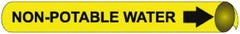 NMC - Pipe Marker with Non-Potable Water Legend and Arrow Graphic - 10 to 10" Pipe Outside Diam, Black on Yellow - Industrial Tool & Supply