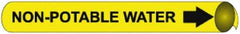 NMC - Pipe Marker with Non-Potable Water Legend and Arrow Graphic - 2-1/2 to 3-1/4" Pipe Outside Diam, Black on Yellow - Industrial Tool & Supply