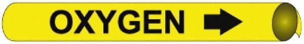 NMC - Pipe Marker with Oxygen Legend and Arrow Graphic - 10 to 10" Pipe Outside Diam, Black on Yellow - Industrial Tool & Supply