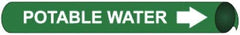 NMC - Pipe Marker with Potable Water Legend and Arrow Graphic - 10 to 10" Pipe Outside Diam, White on Green - Industrial Tool & Supply