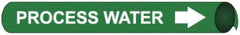 NMC - Pipe Marker with Process Water Legend and Arrow Graphic - 10 to 10" Pipe Outside Diam, White on Green - Industrial Tool & Supply